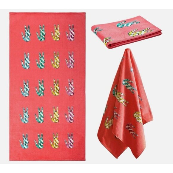 Lacoste Other - NIP Lacoste Multi Croc Beach Towel 100% Cotton Velour Vibrant Logo Print 36 x 72